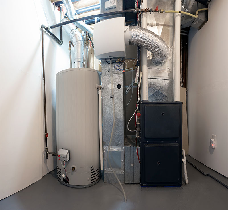 High efficiency furnace and water heater with ribbed piping along with sheet metal vents.